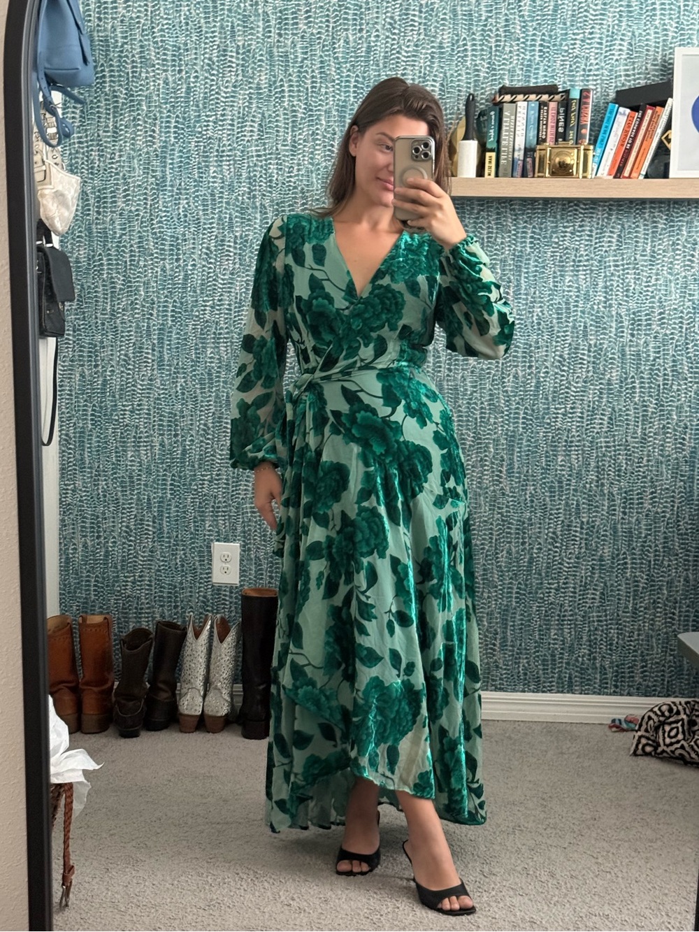 Hutch Long-Sleeve V-Neck Wrap Midi Dress size 6